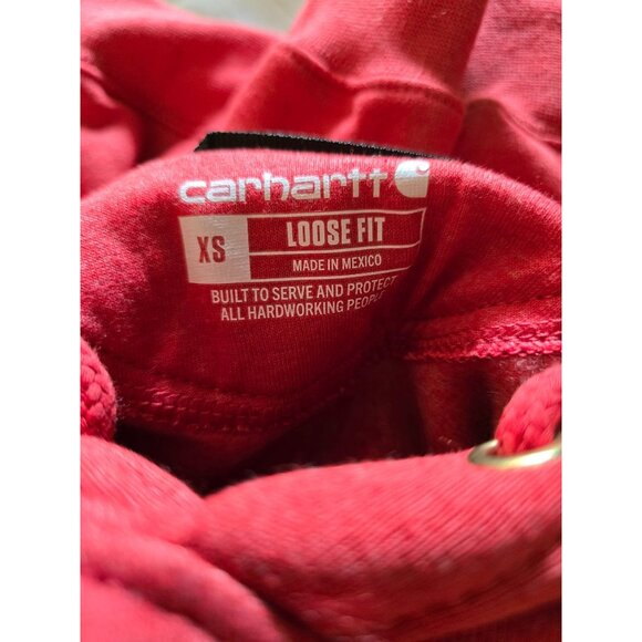 Carhartt Red Loose Fit Hoodie XS Sweatshirt With Kangaroo Pocket & Sleeve Logo - Picture 6 of 7